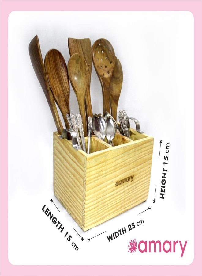 AMARY Handcrafted Pine Wood Spoon Stand | Eco-Friendly Cutlery Holder for Kitchen & Dining Table | Stylish Table Décor & Kitchen Organizer - Image 2